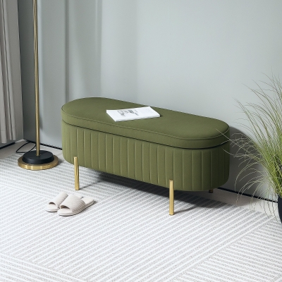 HOMCOM Banc Rangement 72L Velours Vert Bois 108x44x43.5 cm