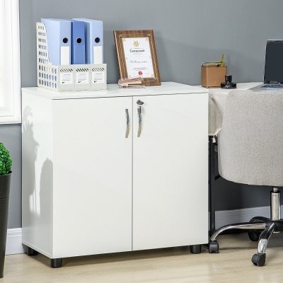 Vinsetto Armoire Bureau Bois Blanc avec Serrure 80x40x80cm