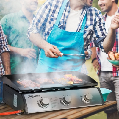 Outsunny Barbecue Gaz 3 Brûleurs 3kW Table 62x46cm Noir