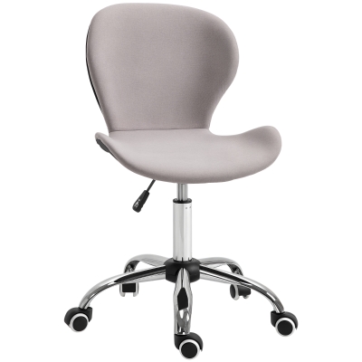 HOMCOM Tabouret à roulette chaise de bureau design contemporain hauteur réglable pivotant 360° piètement chromé velours gris