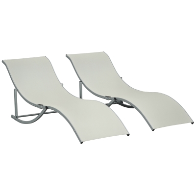 Outsunny 2 Tumbonas Plegables en Forma de S Ergonómica con Marco de Aluminio Texteline para Piscina Patio Jardín Terraza 165x61x63 cm Crema