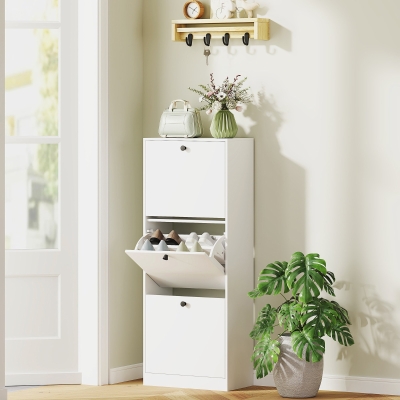 HOMCOM Armoire à Chaussures 3 Tiroirs Blanc pour 12 Paires