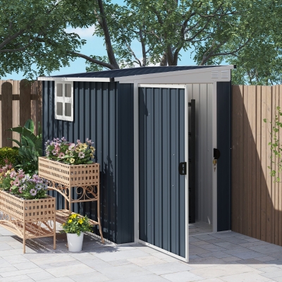 Outsunny Abri de Jardin Verrouillable Acier Gris Foncé avec Fenêtre