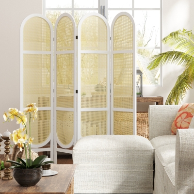 HOMCOM Paravent Bois 4 Panneaux 170x160cm Pliable Blanc