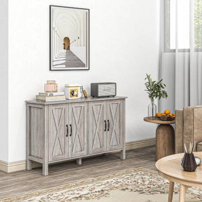 HOMCOM Buffet Rustique Bois 4 Étagères Réglables Gris 120x75cm