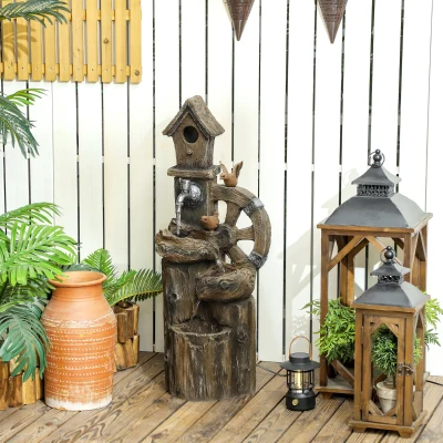 Outsunny Fontaine Cascade LED avec Maisonnette Oiseaux Multicolore