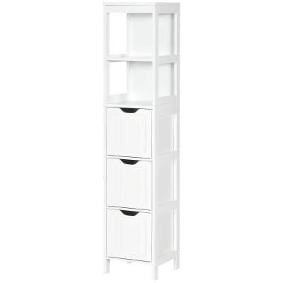 HOMCOM Armoire Haute Salle de Bain Moderne 3 Tiroirs Blanc