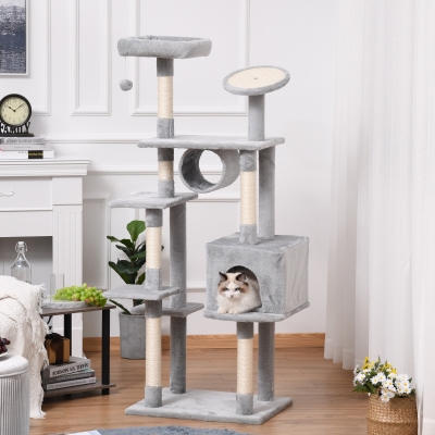 PawHut Arbre à Chat 165cm avec Griffoir et Plates-formes Gris