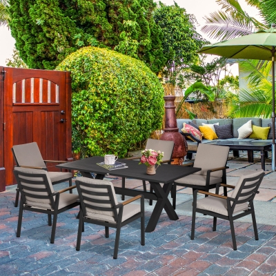 Outsunny Ensemble Jardin 6 Chaises 1 Table Résistant Noir/Gris
