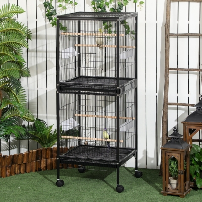 PawHut Cage Oiseaux Intérieur Roulettes 51.5x50x140 cm Noir