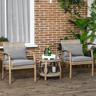 Outsunny Salon Jardin Rotin 2 Fauteuils Coussins Table Verre Marron