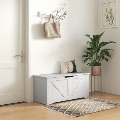 HOMCOM Banc Coffre Bois 127L 100x40x45cm Blanc