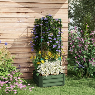 Outsunny Bac de Culture avec Treillis Vert 61x61x140 cm