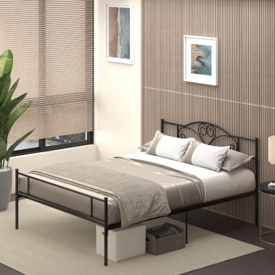 HOMCOM Lit Matrimonial Acier 160x200cm avec Tête et Pied de Lit