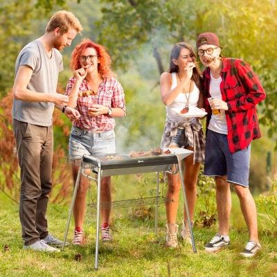 Outsunny Barbecue Charbon Noir avec Grille et Étagères 96cm