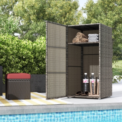 Outsunny Armoire Jardin Rotin PE 2 Compartiments 60x63x120cm Gris