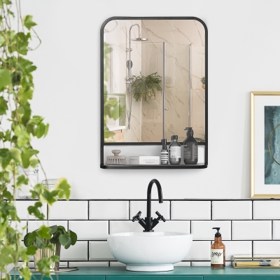 HOMCOM Miroir Mural Métal Noir 70x10x50cm avec Étagère