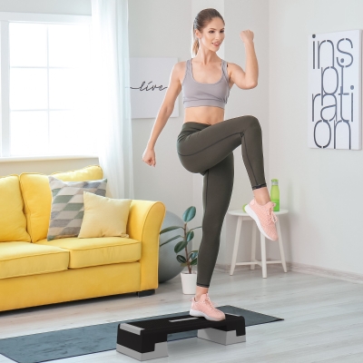 SPORTNOW Stepper à Hauteur Réglable avec Marches Amovibles et Fond Antidérapant, en ABS, 97x36x15/20/25 cm, Gris