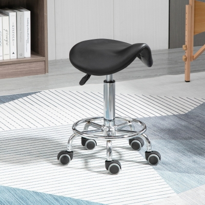 HOMCOM Tabouret Réglable Ergonomique Noir avec Roulettes