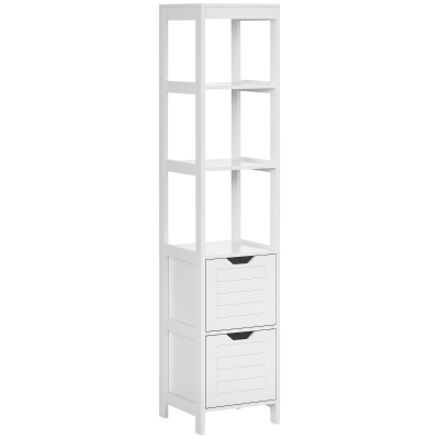 kleankin Mueble Columna con 3 Estantes Abiertos y 2 Cajones de Almacenaje Diseño Antivuelco 30x30x144 cm Blanco