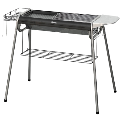 Outsunny Barbecue Charbon Noir avec Grille et Étagères 96cm