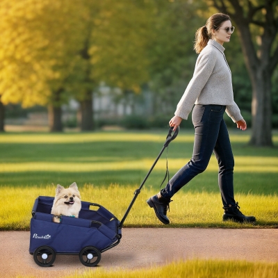 PawHut Poussette Pliable Chiens Acier Tissu Oxford Bleu Foncé