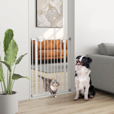 PawHut Barrière de Porte Chatière Métal Blanc 74-80 cm