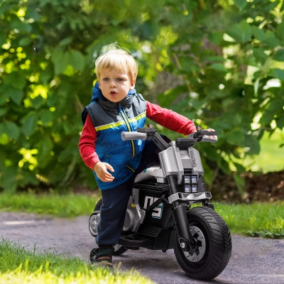 HOMCOM Moto Électrique Enfant 3-5 Ans avec Klaxon, Blanc/Noir