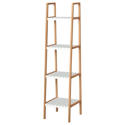 kleankin Scaffale Bagno a Scala 4 Ripiani in Bambù Bianco e Legno