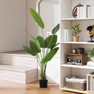 HOMCOM Planta Artificial Decorativa 160 cm Bananera Artificial con Maceta y Hojas para Interior Verde