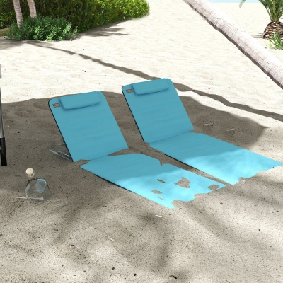 Outsunny Ensemble 2 Tapis Plage Dossier Inclinable Sac Bleu