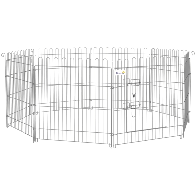 PawHut Vallas para Perros Plegables de 8 Piezas 63x60 cm con 1 Puerta y Marco de Acero para Jardín Patio Plata