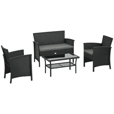 Outsunny Set in Rattan PE con 2 Poltrone Divano e Tavolino Vetro