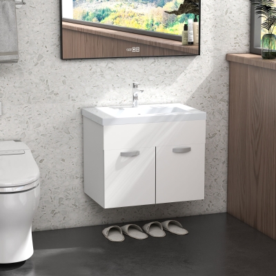 Kleankin Meuble Suspendu Salle de Bain 61cm Blanc Brillant
