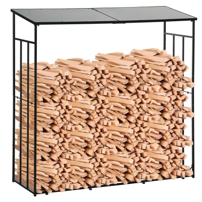 Outsunny Abri-Bûches Métal/Polycarbonate 185x67cm Noir