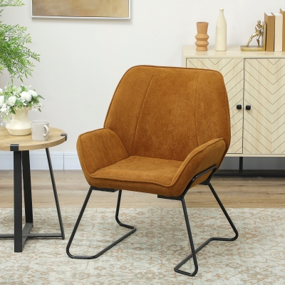 HOMCOM Poltrona Sala de Estar Moderna Poltrona de Leitura com Assento Largo e Acolchoado Estofada em Veludo Pés de Metal 70x67,5x87 cm Marrom