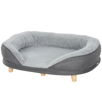 PawHut Lit pour chien jusqu’à 25 kg, revêtement amovible, pieds antidérapants, 90 x 78 x 25 cm, Gris