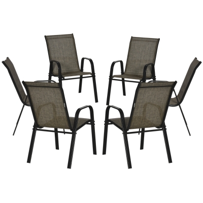 Outsunny Chaises Jardin 6Pcs Métal Tissu Respirant Marron