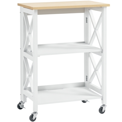 HOMCOM Carrinho de Cozinha Dobrável Carrinho de Serviço com Rodas e Prateleiras de 2 Níveis 60x40x84cm Branco