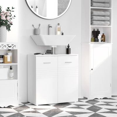 kleankin Meuble Sous Lavabo Bois Blanc Brillant 2 Portes