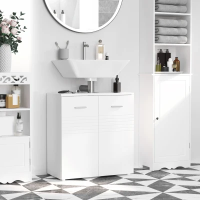 kleankin Meuble Sous Lavabo Bois Blanc Brillant 2 Portes