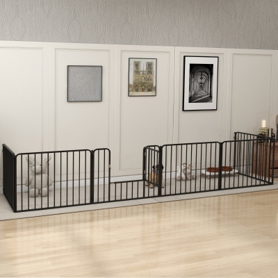 PawHut Clôture Chiens 6 Panneaux Acier Int/Ext Noir 164x83x60cm