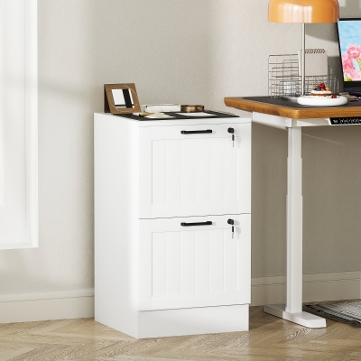 HOMCOM Meuble Classeur 2 Tiroirs Serrure Bureau A4 Blanc 40x40x71cm