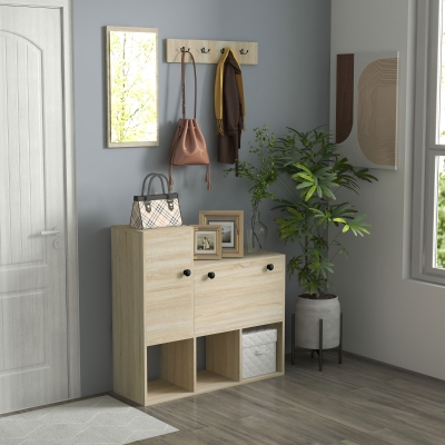 HOMCOM Ensemble Entrée Porte-Manteau, Range-Chaussures, Miroir