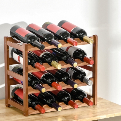 HOMCOM Botellero de Madera Bambú de 4 Niveles para 16 Botellas de Vino Carga  Máxima 75 kg 43x23,5x38 cm Marrón