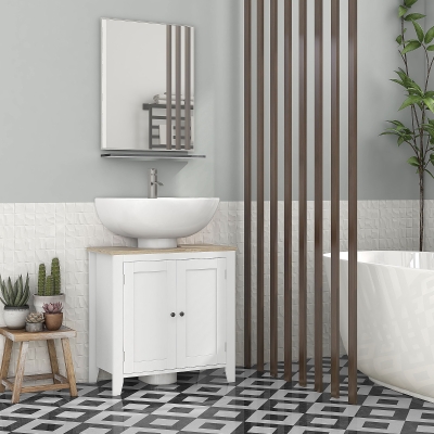 kleankin Meuble SDB 60x30x60cm MDF Blanc Bois avec Étagère