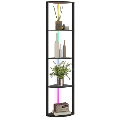 HOMCOM LED Vloerlamp 5-niveaus dimbare vloerlamp met rek, RGB kleurenwisseling, afstandsbediening