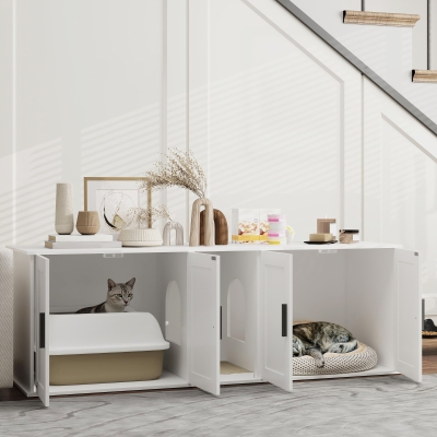 PawHut Armoire Chat Blanc 145x49x51cm avec Porte et Cloison