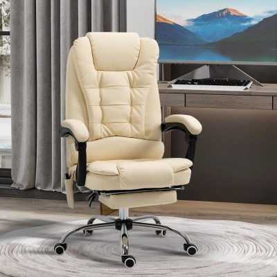 Vinsetto Fauteuil Bureau Ergonomique Massant Réglable Crème