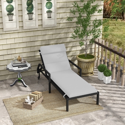 Outsunny Coussin Chaise Longue Tissu Gris Clair avec Lanières